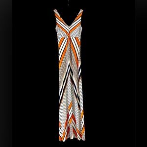 Windsor White Maxi Dress with Orange & Navy Stripes Sz S